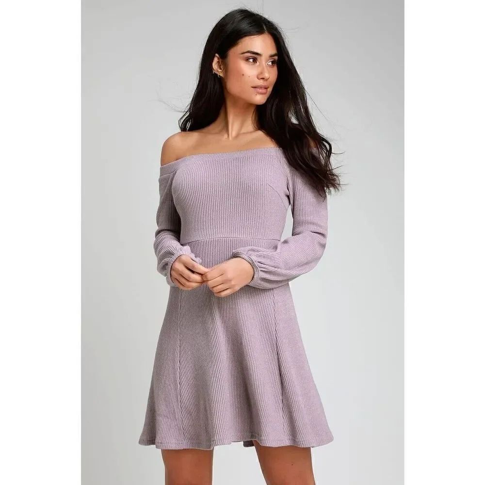 Lulu's Flare Enough Lavender Off-the-Shoulder Skater DressWomen's Size Medium